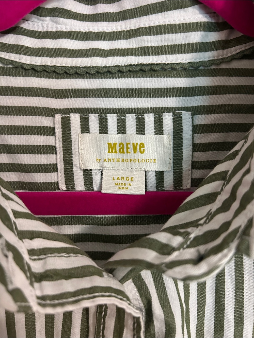 Maeve Olive and White Striped Women’s Button-Down Shirt - Picture 2 of 6
